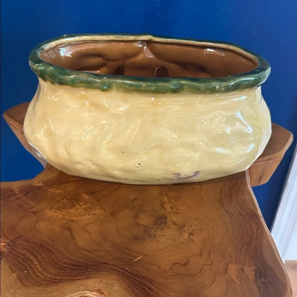 Vintage MCM Majolica Pear Ceramic Hand Crafted Fruit Bowl 15”